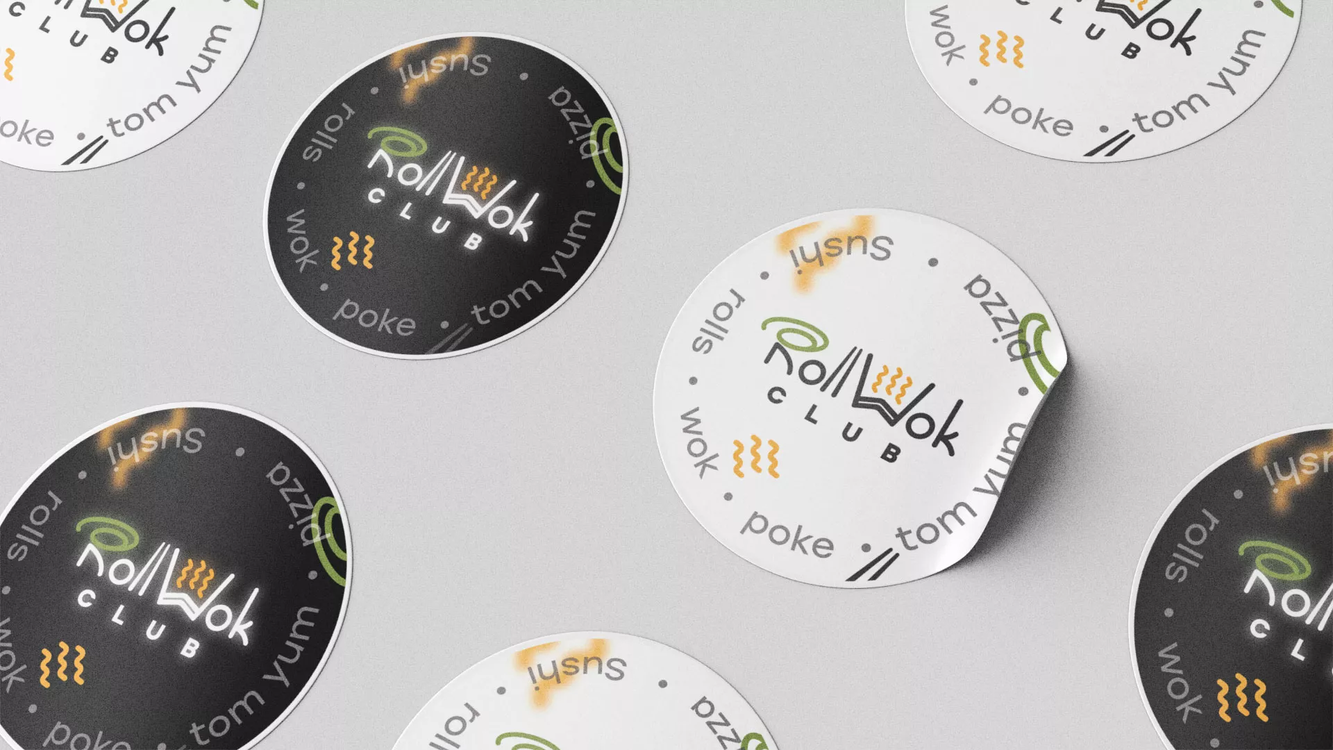 Разработка дизайна наклеек для суши-бара «Roll Wok Club» в Видном Разработка наклеек для суши-бара «Roll Wok Club» в Видном